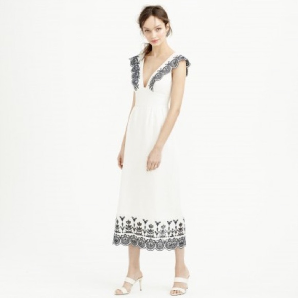 J.Crew White & Black Boho Embroidered Dress  100% cotton